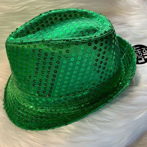 St Patricks Day Fedora Led Light Up Sequins Green Unisex Fedora Irish NEW - Picture 7 of 12